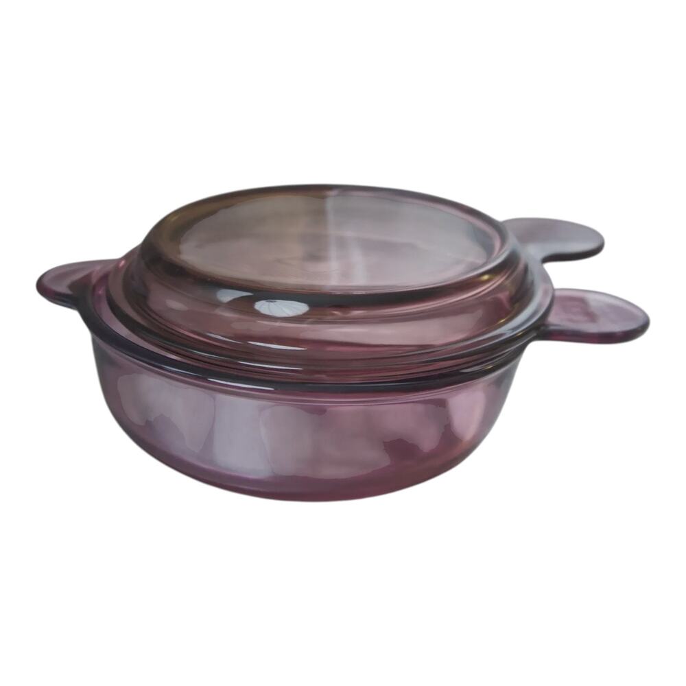 Vintage Corning Visions Cranberry Purple 1.5 Qt Covered Casserole Dish
